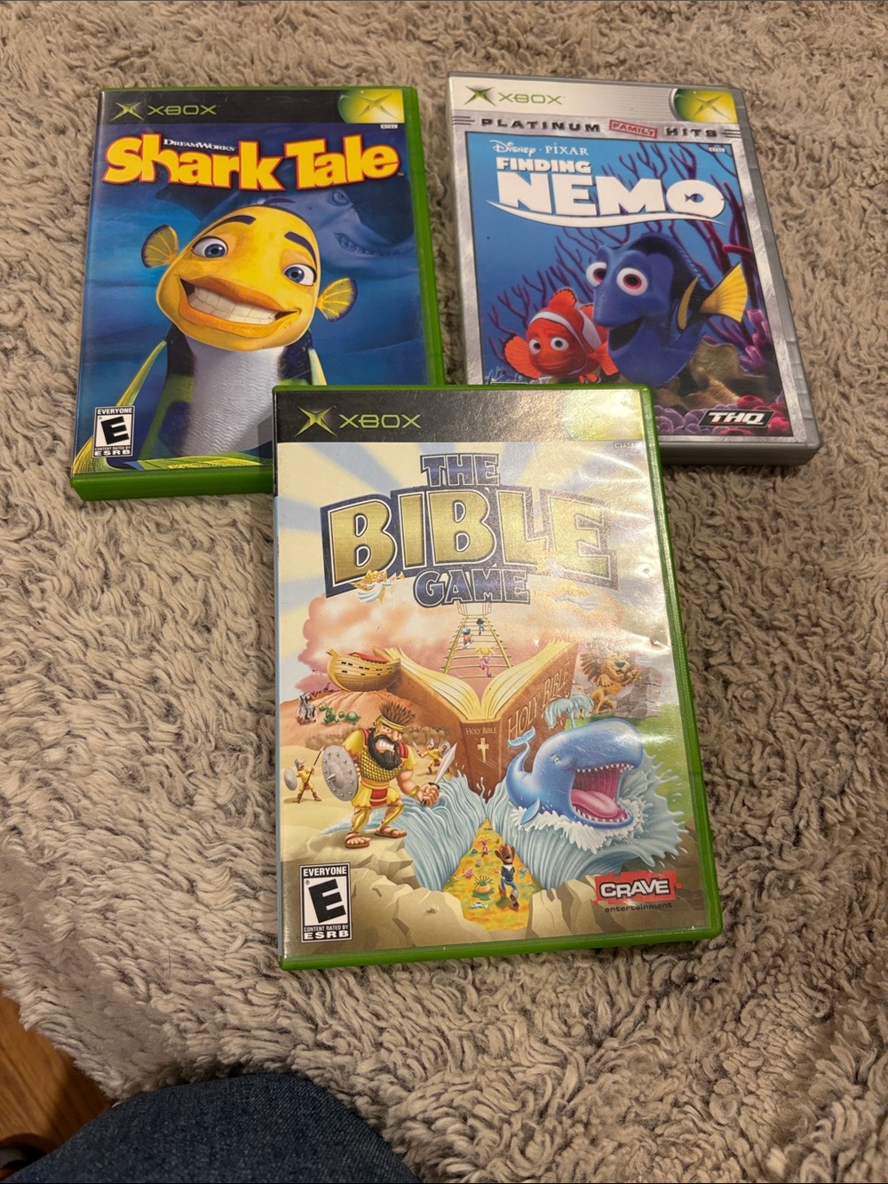 Microsoft Xbox Game Bundle OS Finding Nemo Shark Tale Bible Game Good Lot of 3